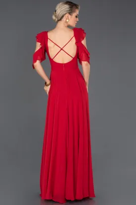 14515 Red Open Back Chiffon Dress