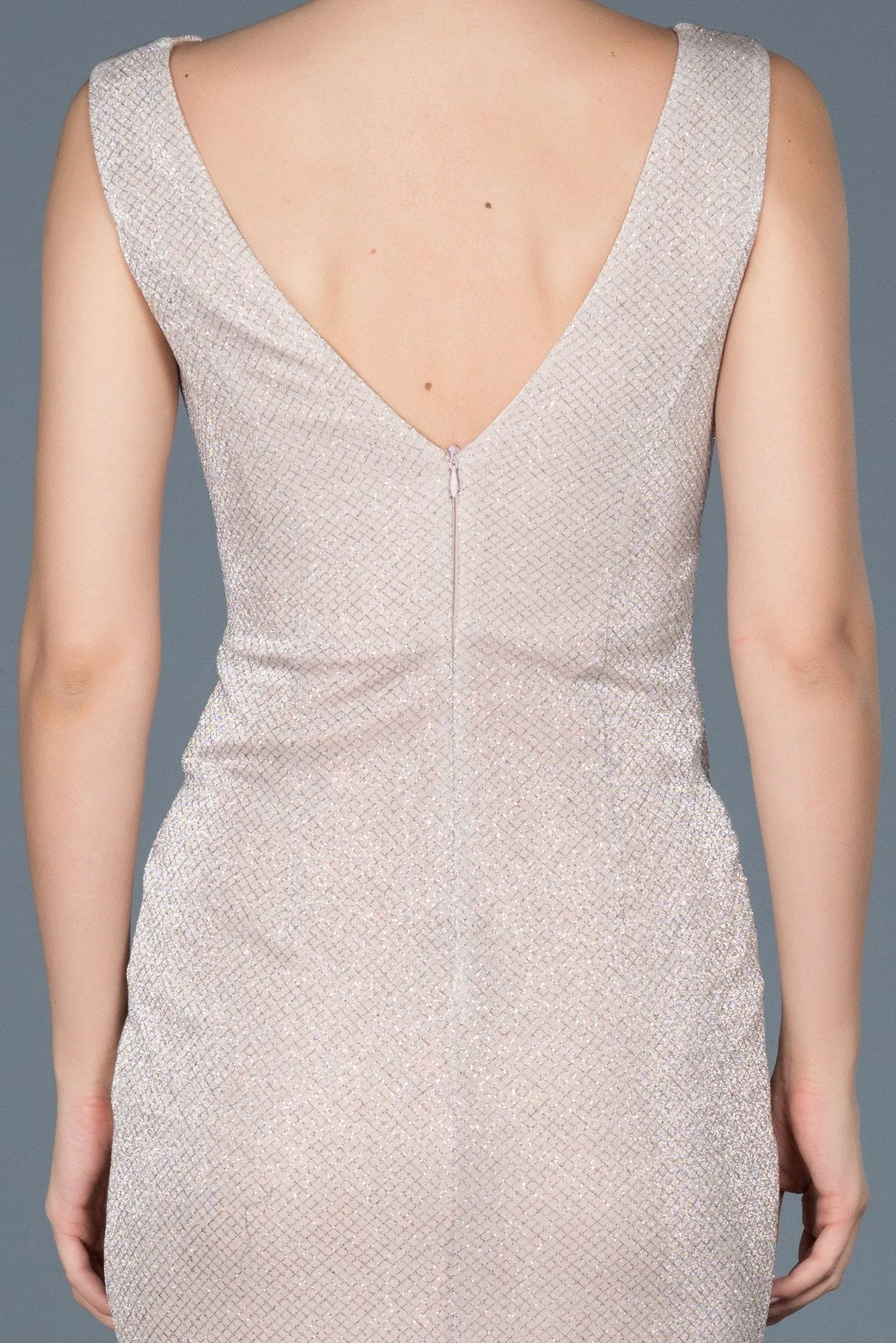 14670 Powder Shimmer Draped Slit Dress