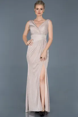 14670 Powder Shimmer Draped Slit Dress