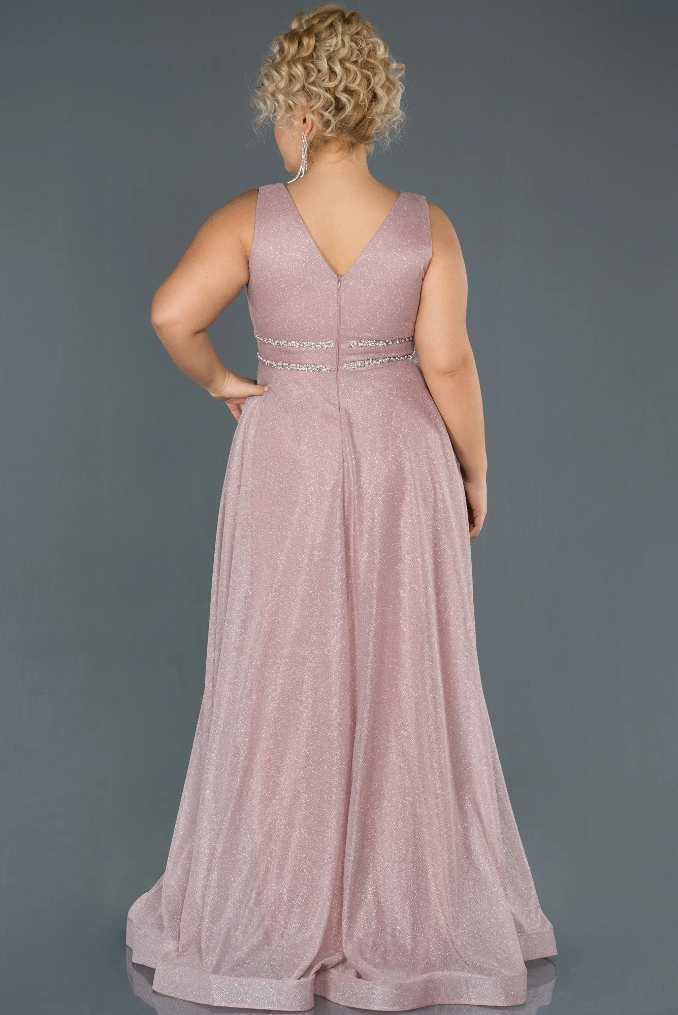 14703 Dusty Pink Draped Shimmer Dress