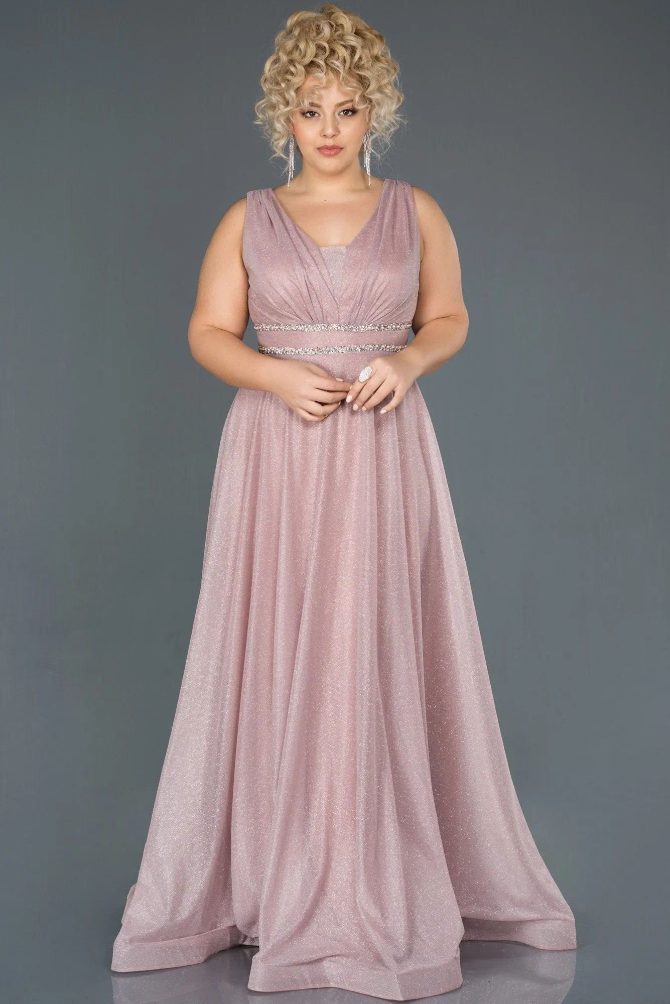 14703 Dusty Pink Draped Shimmer Dress