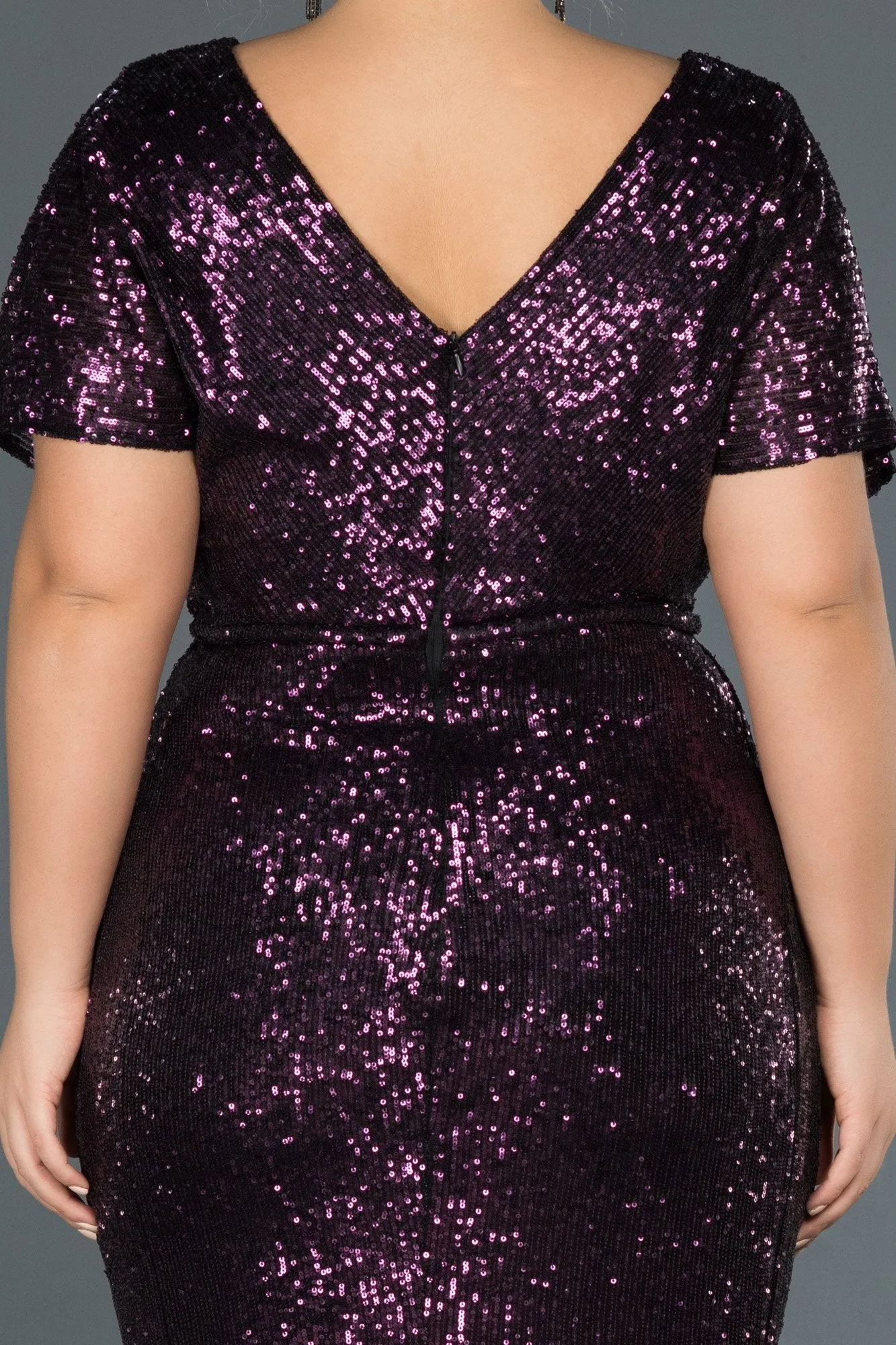 14714 Purple Slit Sequins Dress