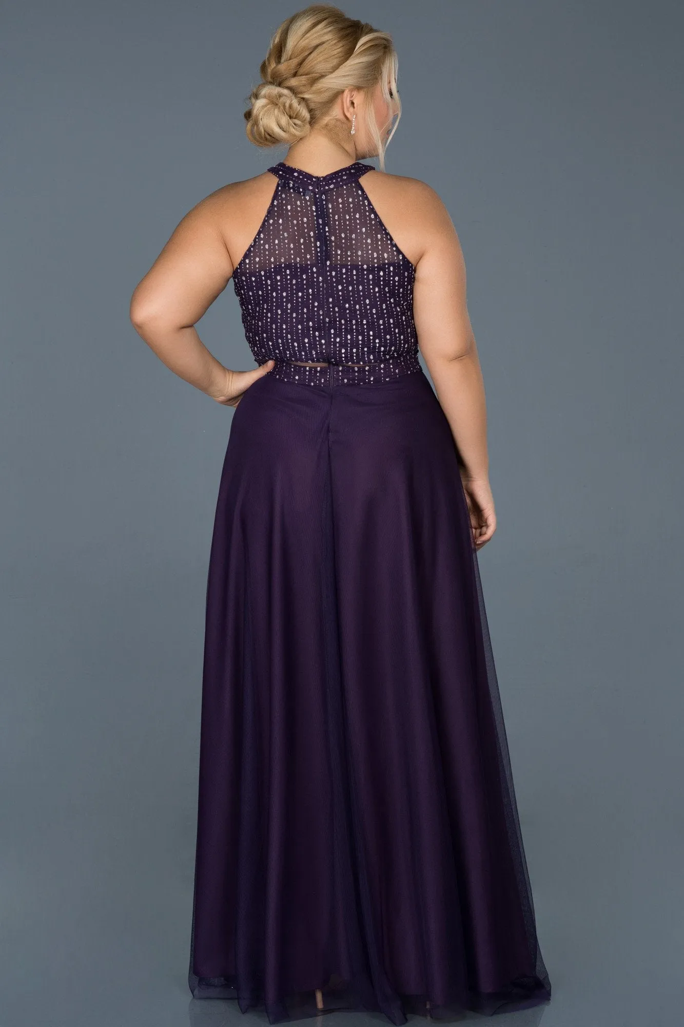 15677 Purple Shimmer Transparent Tulle Dress