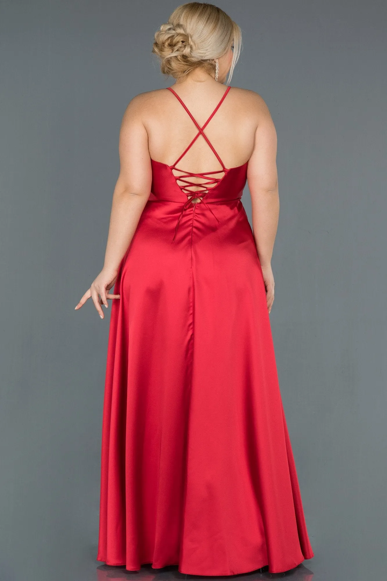 16569 Red Cross Strap Satin Dress