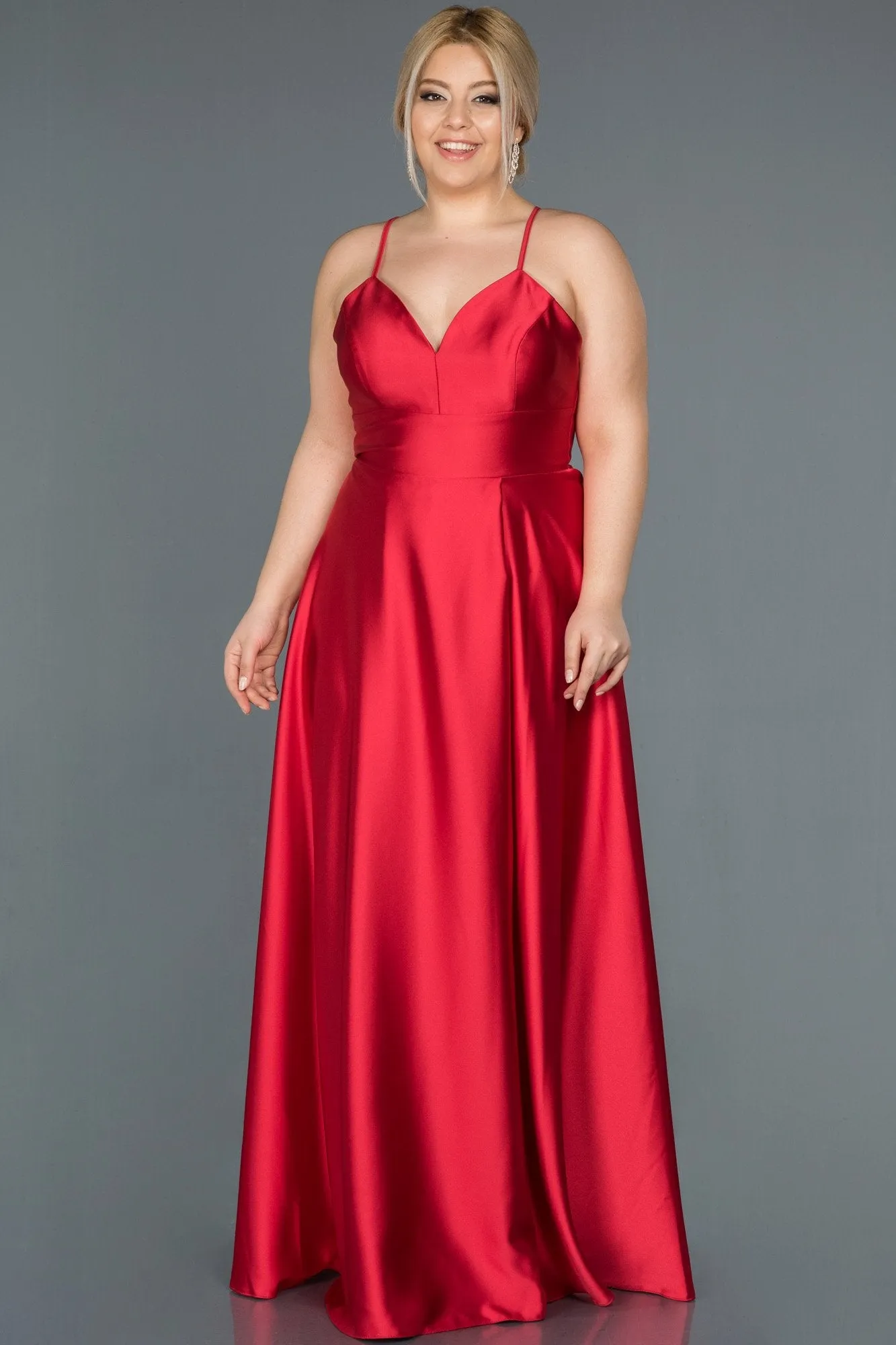 16569 Red Cross Strap Satin Dress