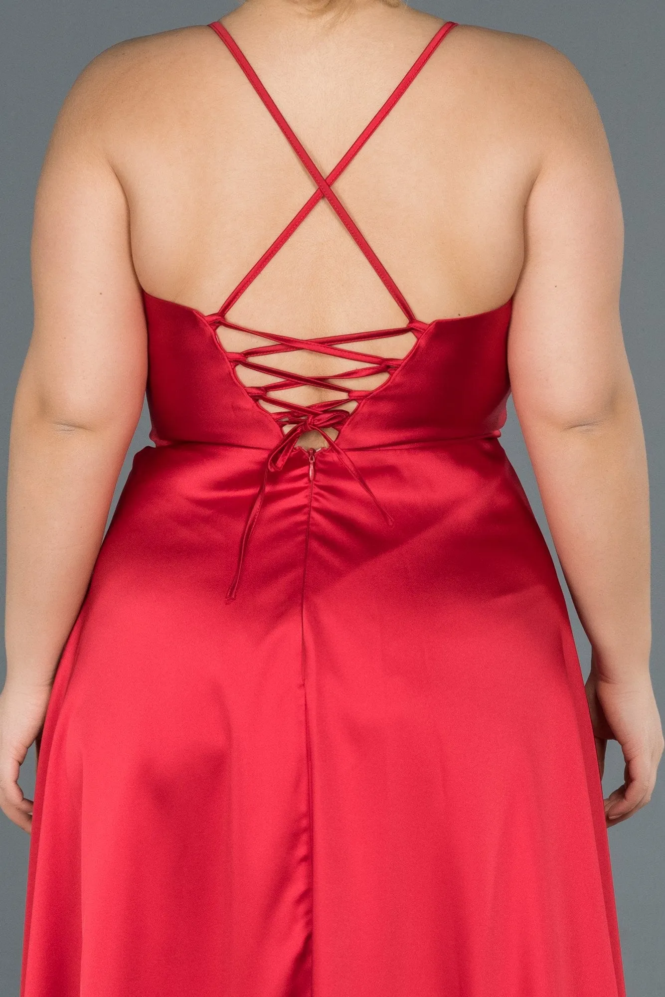 16569 Red Cross Strap Satin Dress