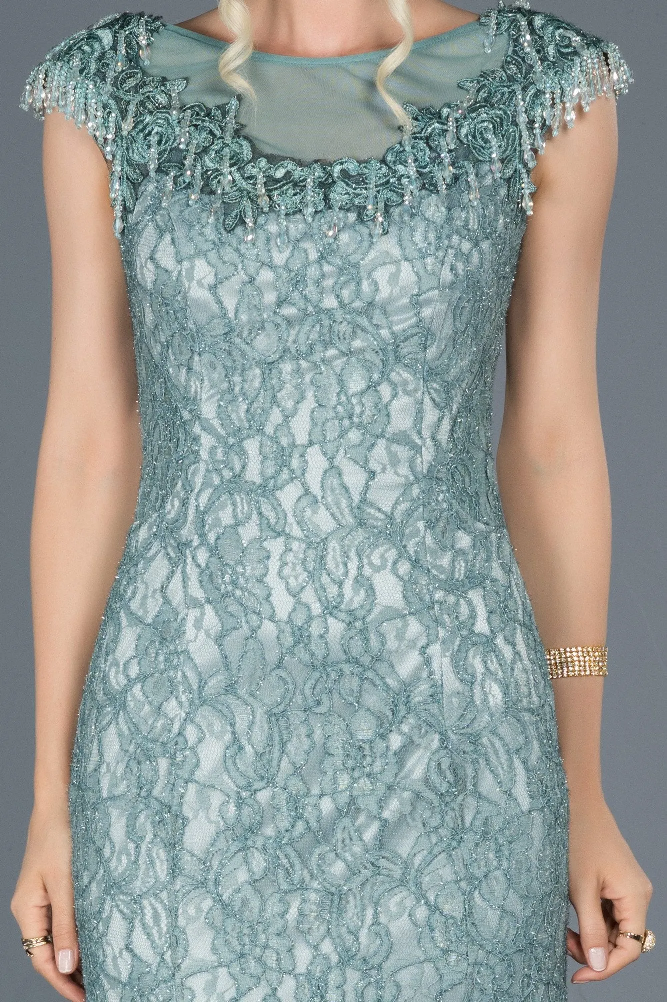 16990 Mint Green Shimmer Lace Dress