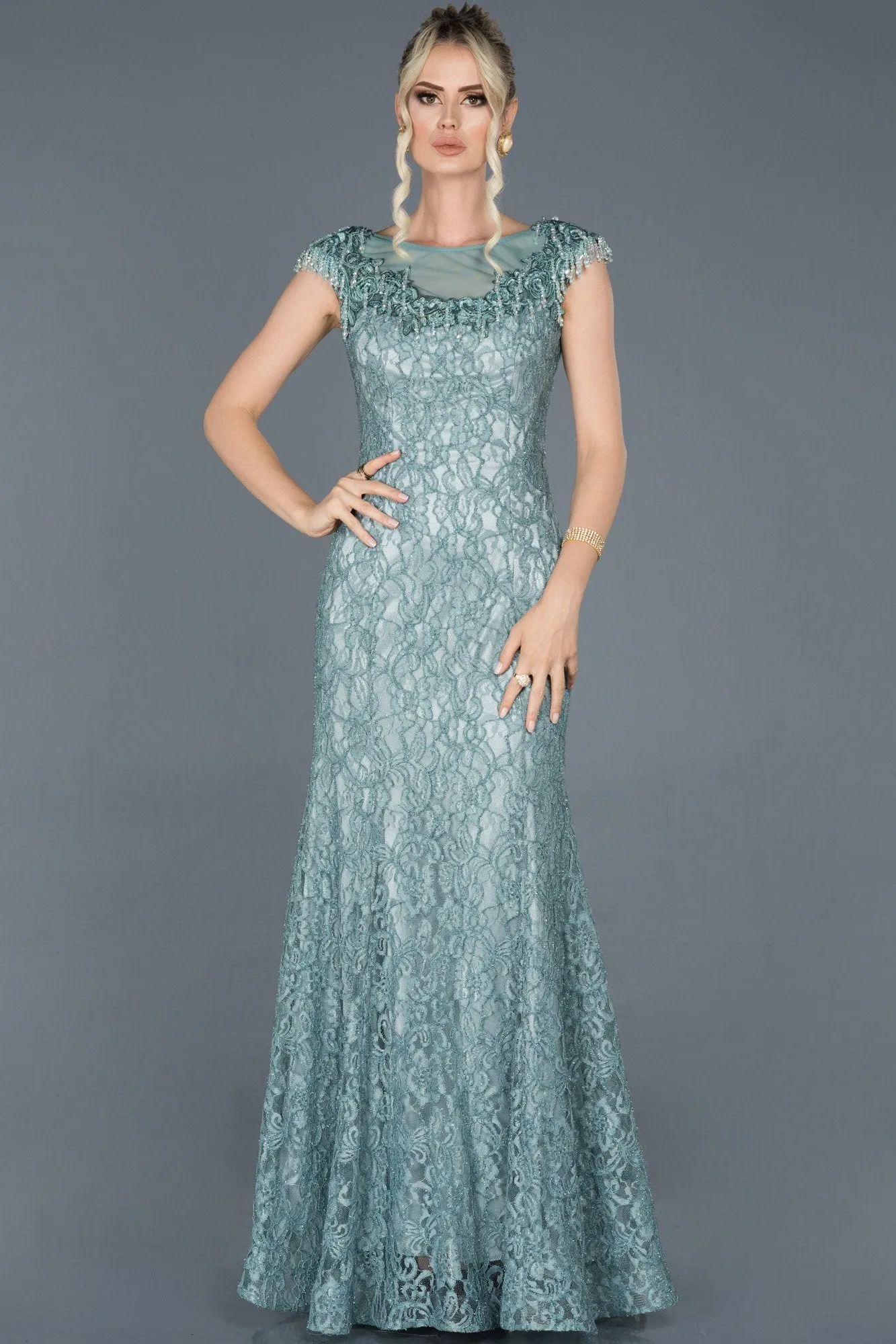 16990 Mint Green Shimmer Lace Dress