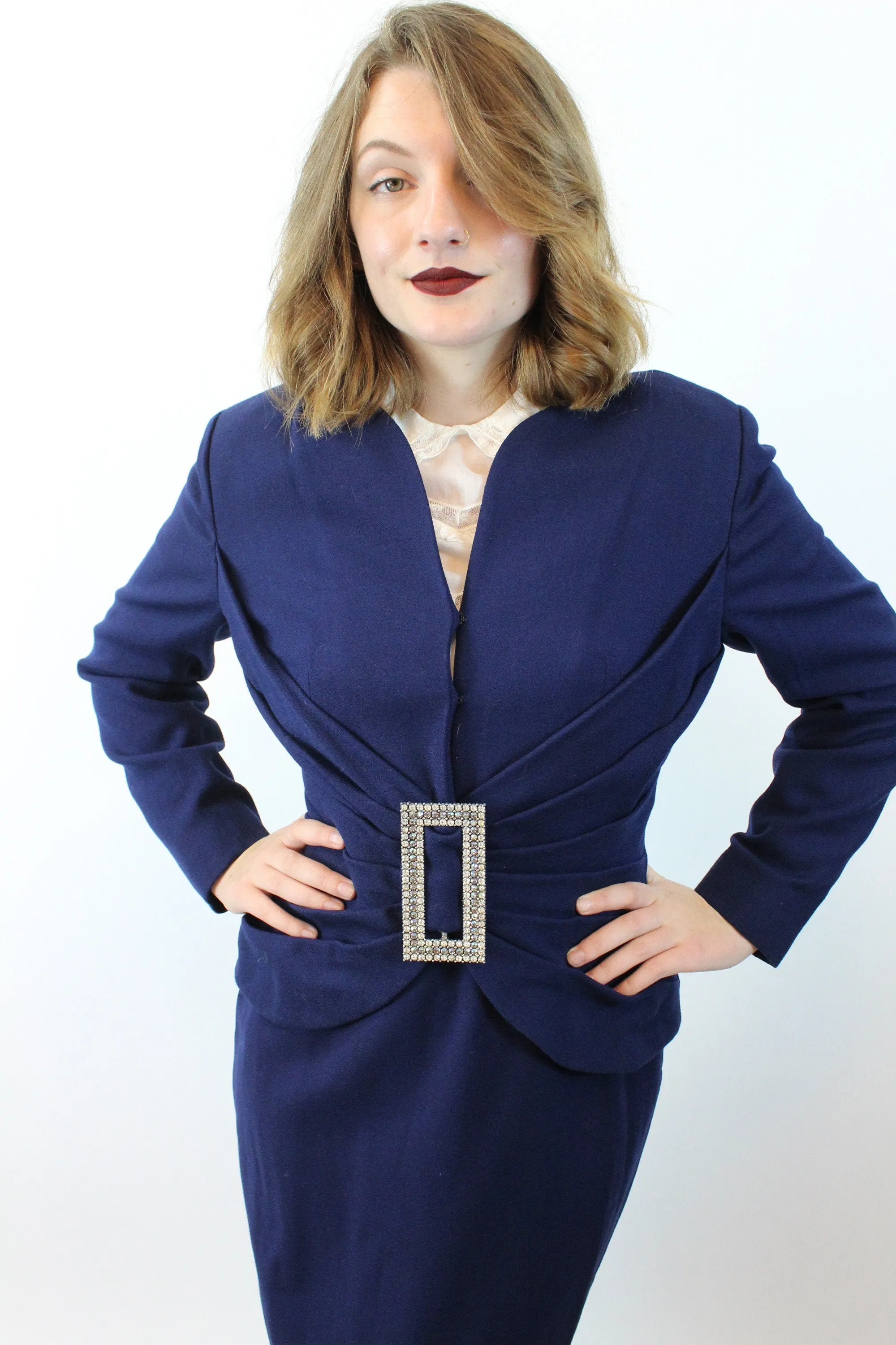 1950s LILLI ANN rhinestone buckle SUIT medium | new fall