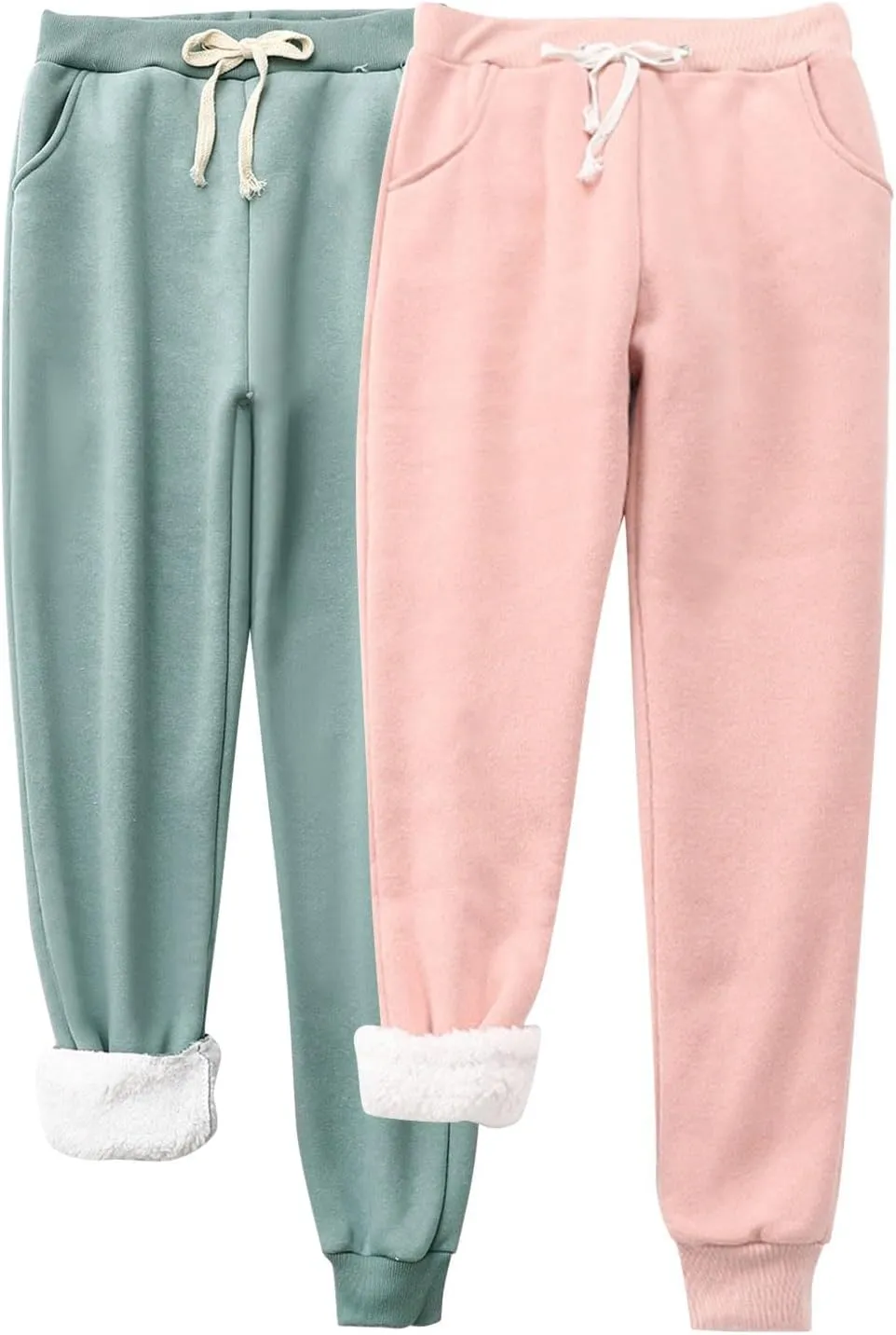 2 Pack: Fleece Sherpa Lined Sweatpants Women Winter Warm Athletic Hiking Running Thermal Joggers Lounge Track Pants