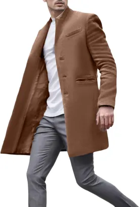 2023 Men's Casual Trench Coat Slim Fit Notched Collar Long Suit Jacket Overcoat Single Breasted Pea Coat Blazers wih Pockets