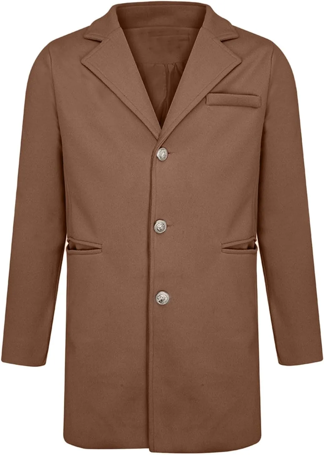 2023 Men's Casual Trench Coat Slim Fit Notched Collar Long Suit Jacket Overcoat Single Breasted Pea Coat Blazers wih Pockets