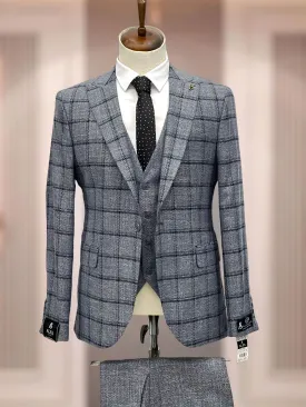 Alfa Black & Grey Windowpane Compose 3pc Modern Fit Suit