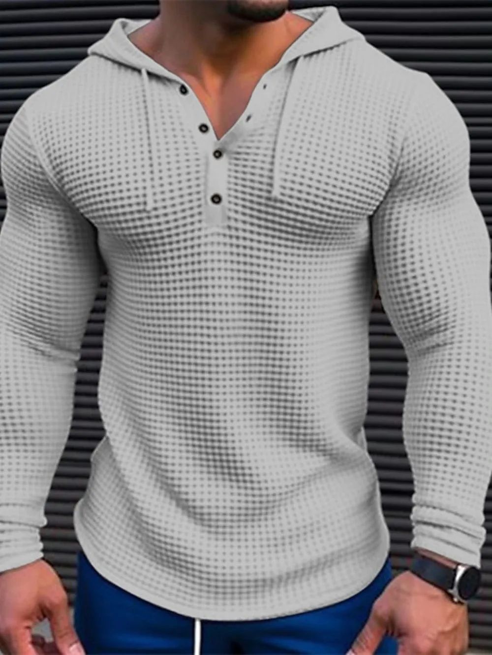 Allrj Waffle Cotton Casual Long Sleeved Shirt