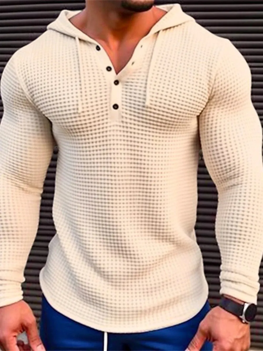 Allrj Waffle Cotton Casual Long Sleeved Shirt