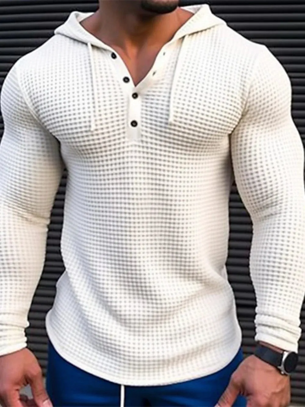 Allrj Waffle Cotton Casual Long Sleeved Shirt