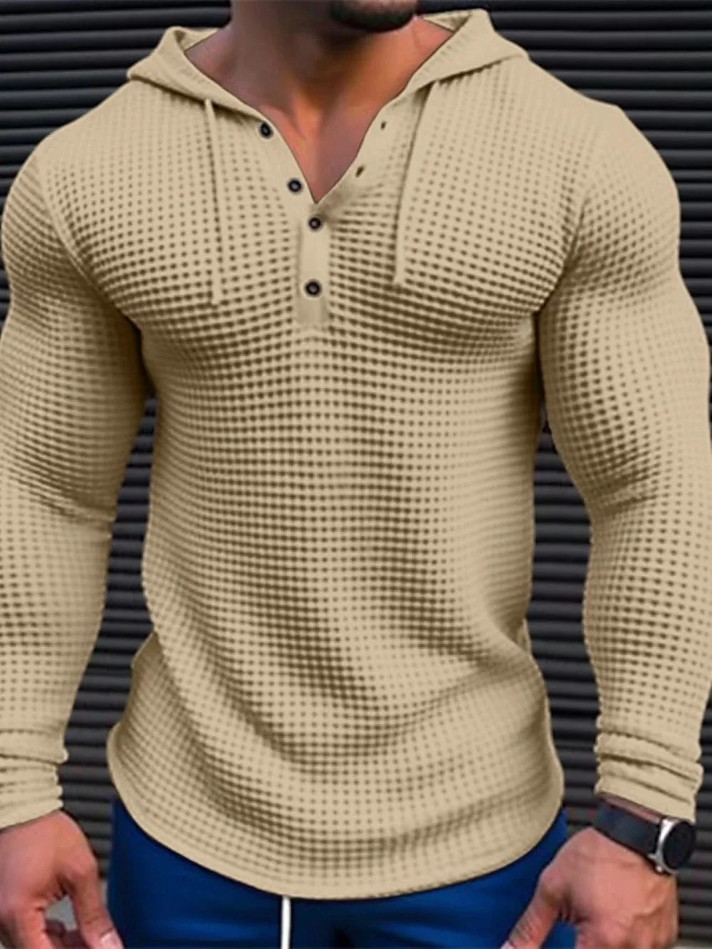 Allrj Waffle Cotton Casual Long Sleeved Shirt