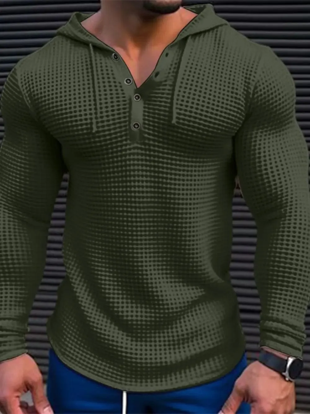 Allrj Waffle Cotton Casual Long Sleeved Shirt