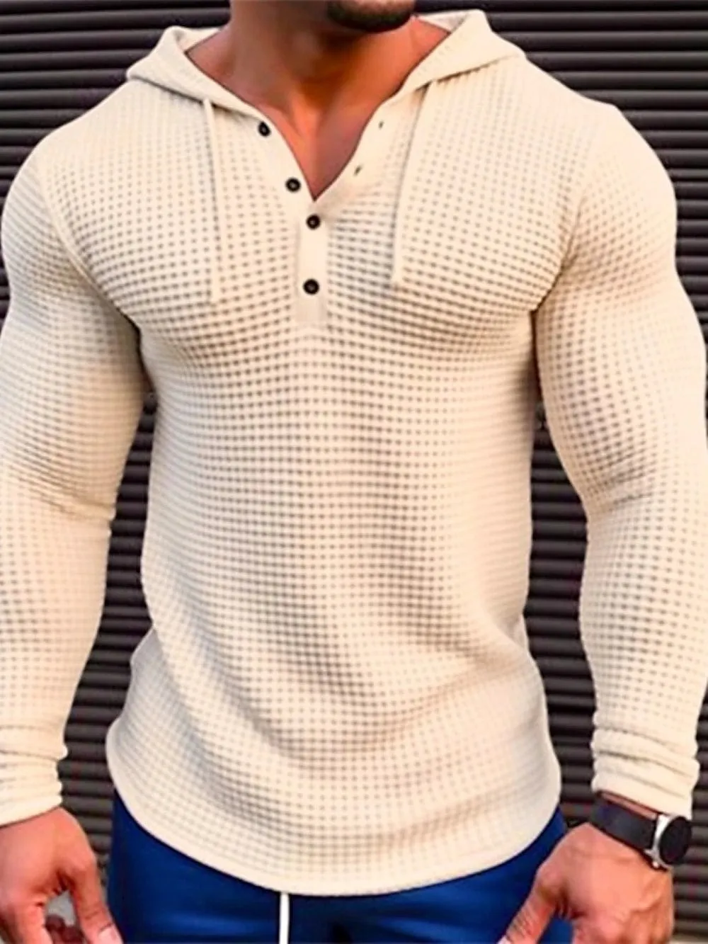 Allrj Waffle Cotton Casual Long Sleeved Shirt