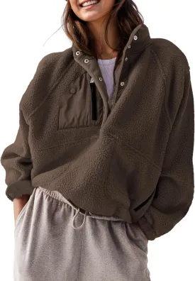 AMEBELLE Womens Lightweight Fleece Pullover Jacket Cropped Fall Winter Fuzzy Sherpa Jacket Sweatshirt Coat with Pockets