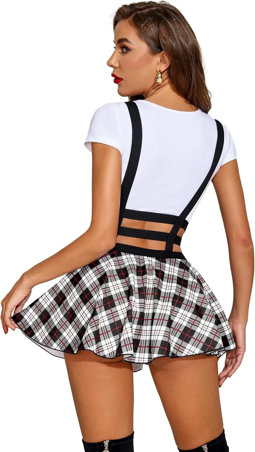 Avidlove Women Sexy Skirts Suspender Skirt - A-Line Mini Pleated Short Braces Skirt
