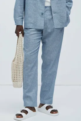 Bahamas Straight Pleated Linen Trousers - Blue
