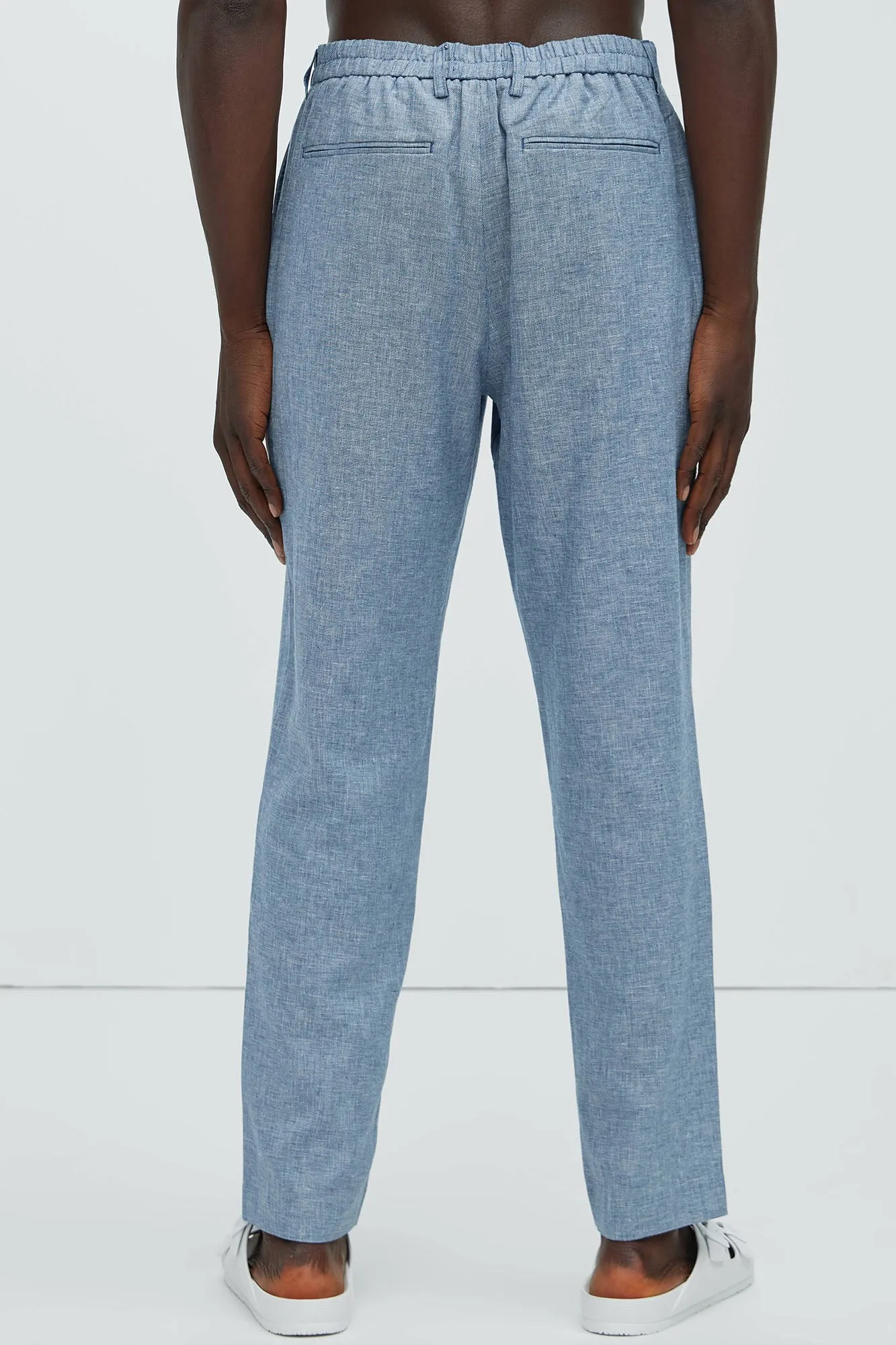 Bahamas Straight Pleated Linen Trousers - Blue