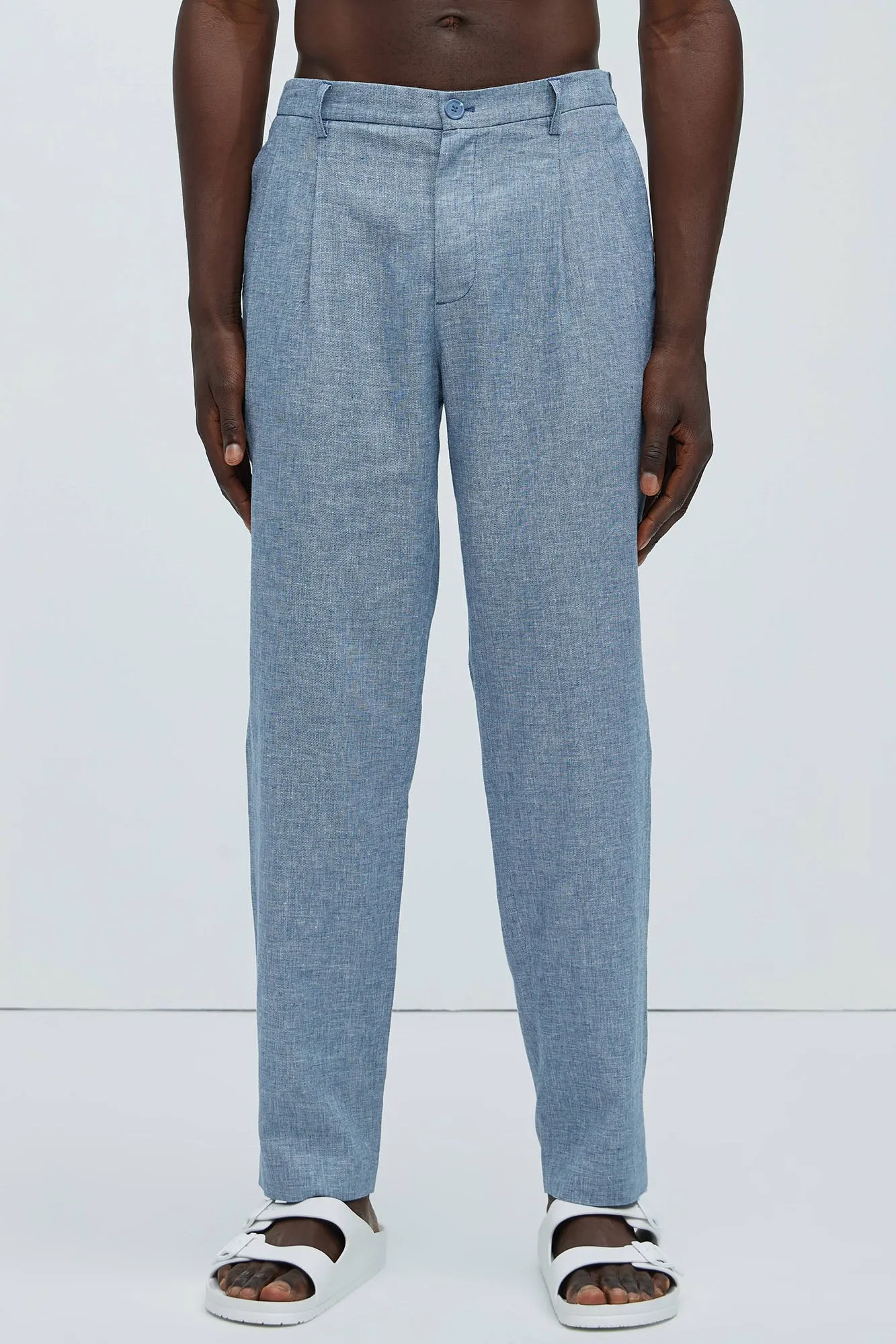 Bahamas Straight Pleated Linen Trousers - Blue