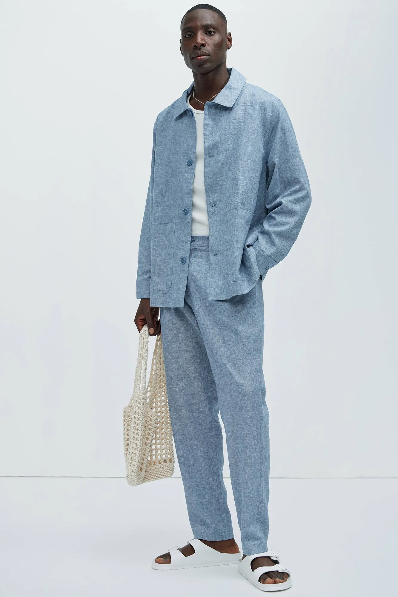 Bahamas Straight Pleated Linen Trousers - Blue