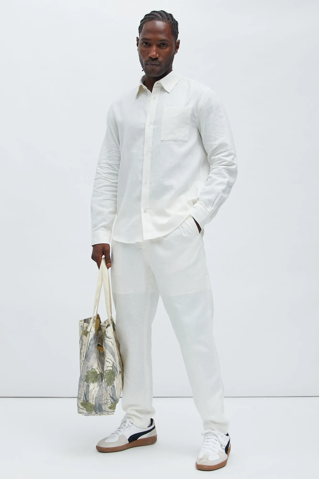 Bahamas Straight Pleated Linen Trousers - White