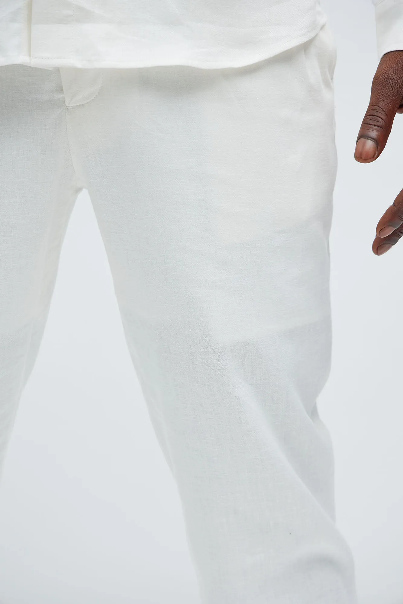 Bahamas Straight Pleated Linen Trousers - White