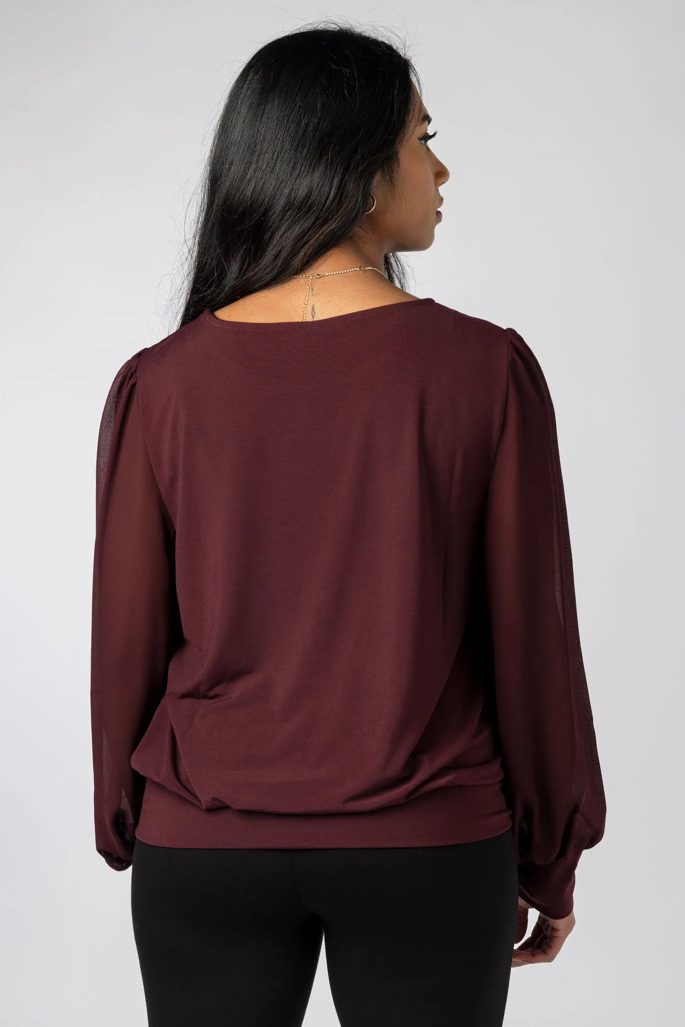 Banded Chiffon Balloon Sleeve Top