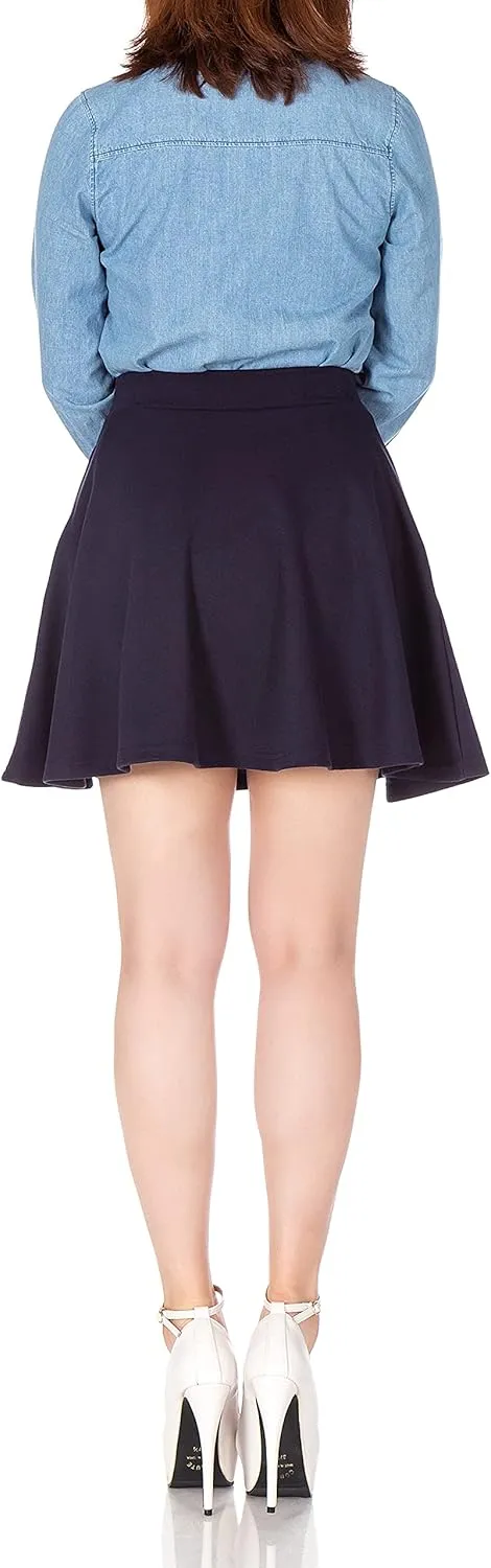 Basic Solid Stretchy Cotton High Waist A-line Flared Casual Skater Mini Skirt