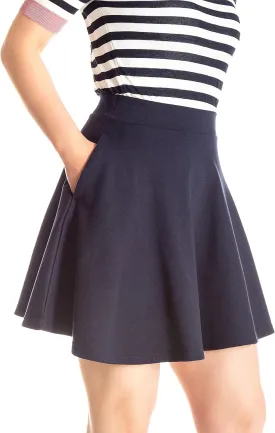 Basic Solid Stretchy Cotton High Waist A-line Flared Casual Skater Mini Skirt