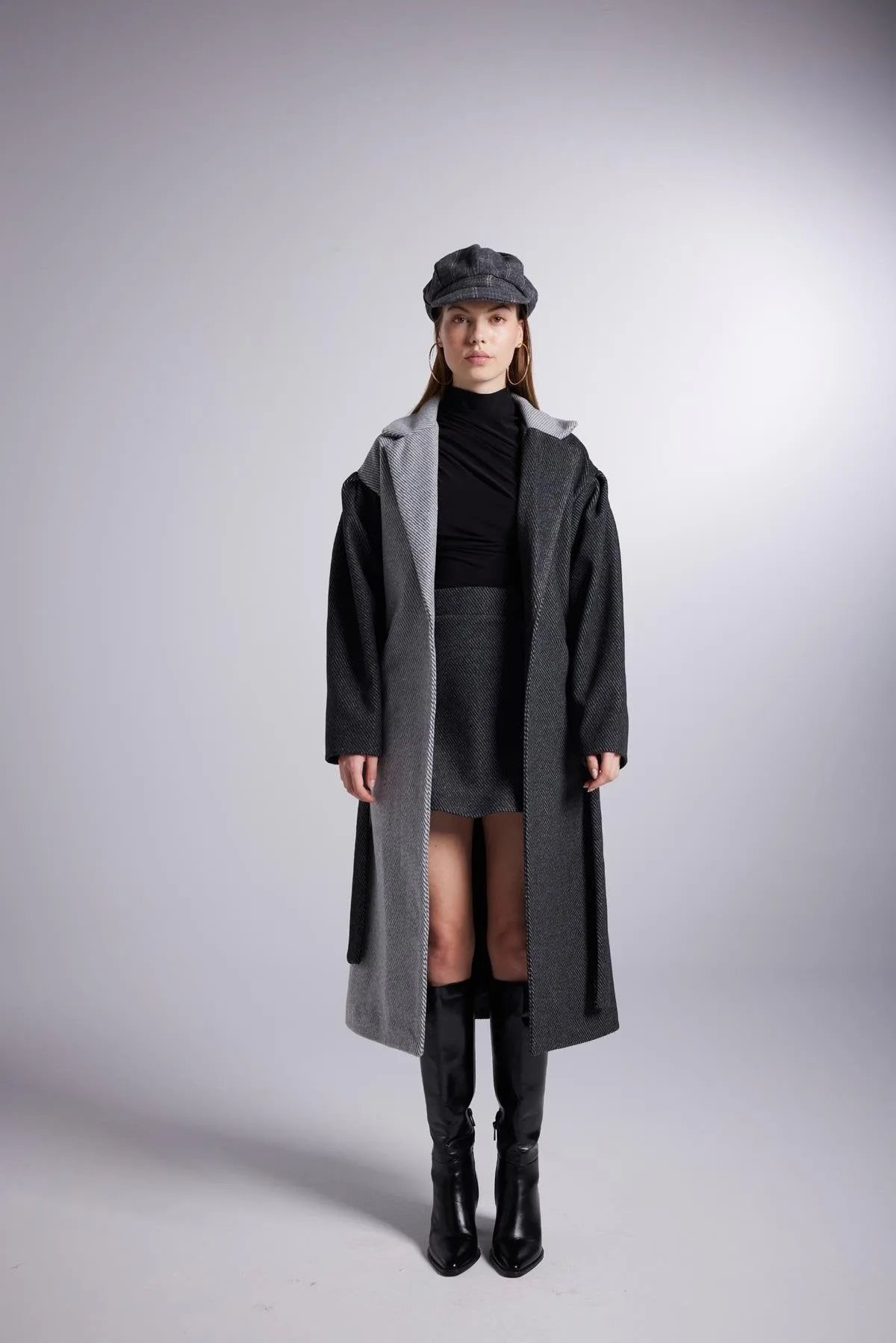Belted Single Buttoned Maxi Grey Cashmere Mira Trench Coat