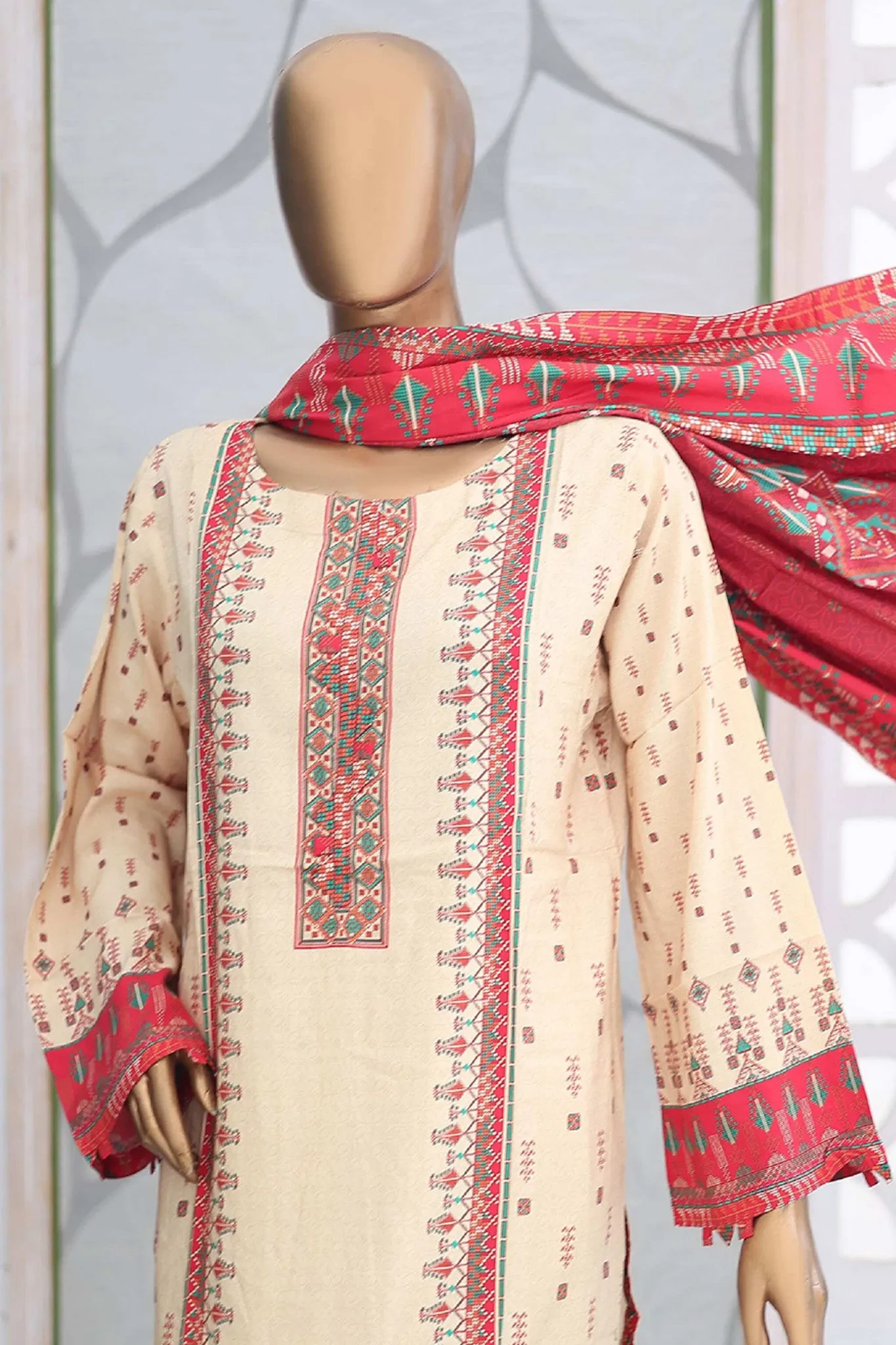 Bin Saeed Stitched 3 Piece Linen Winter Collection'2024-LIN-997-Cream