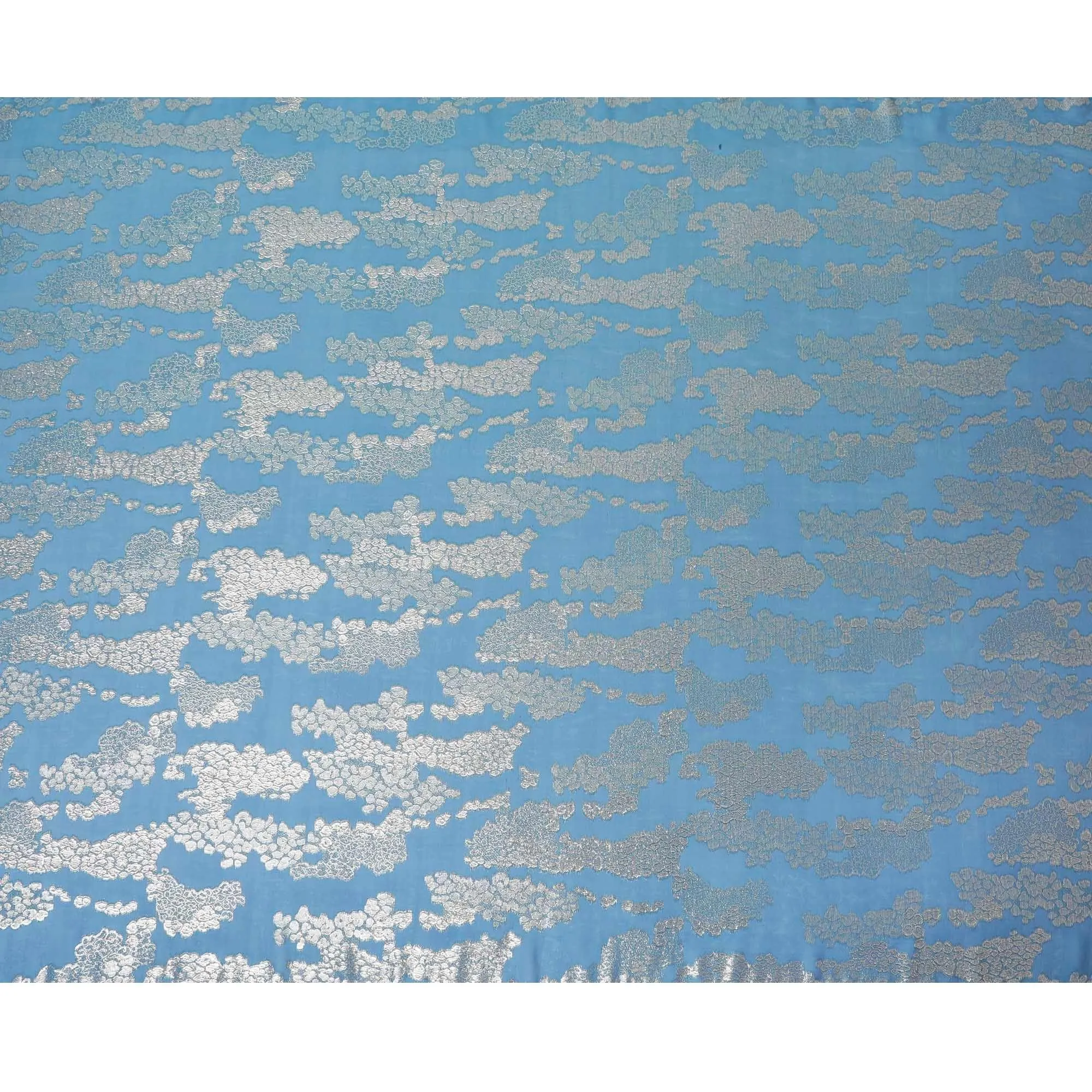 Blue green premium pure silk chiffon fabric with gold metallic lurex in fancy design-D10345
