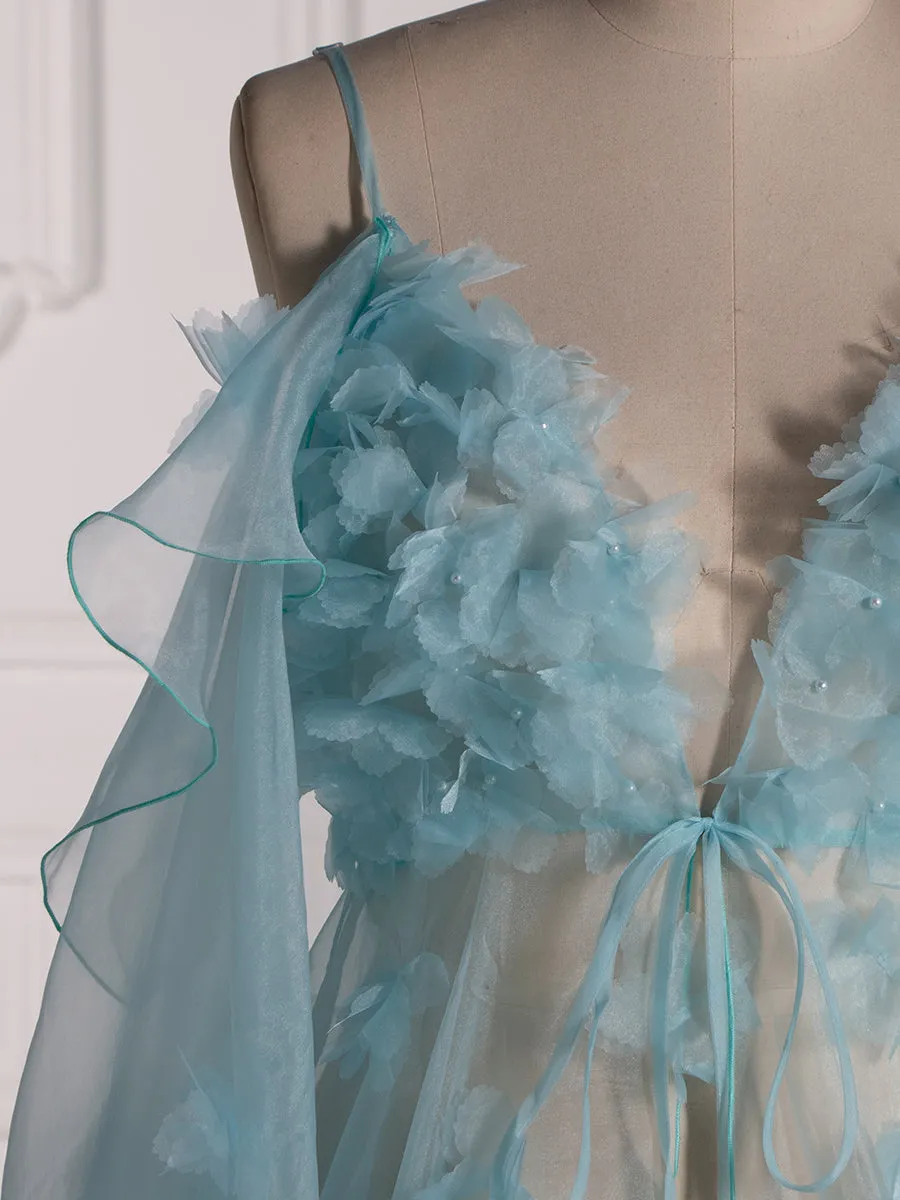 Blue Maternity Dress for Photo Shoot Pregnancy Baby Shower Gown YW5503