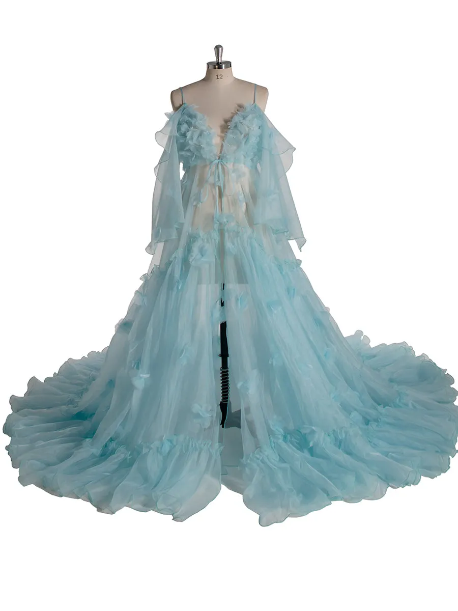 Blue Maternity Dress for Photo Shoot Pregnancy Baby Shower Gown YW5503