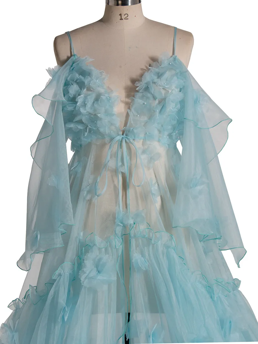 Blue Maternity Dress for Photo Shoot Pregnancy Baby Shower Gown YW5503