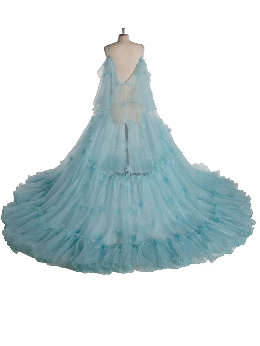 Blue Maternity Dress for Photo Shoot Pregnancy Baby Shower Gown YW5503