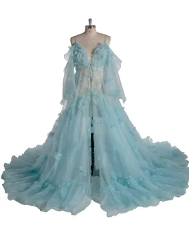Blue Maternity Dress for Photo Shoot Pregnancy Baby Shower Gown YW5503