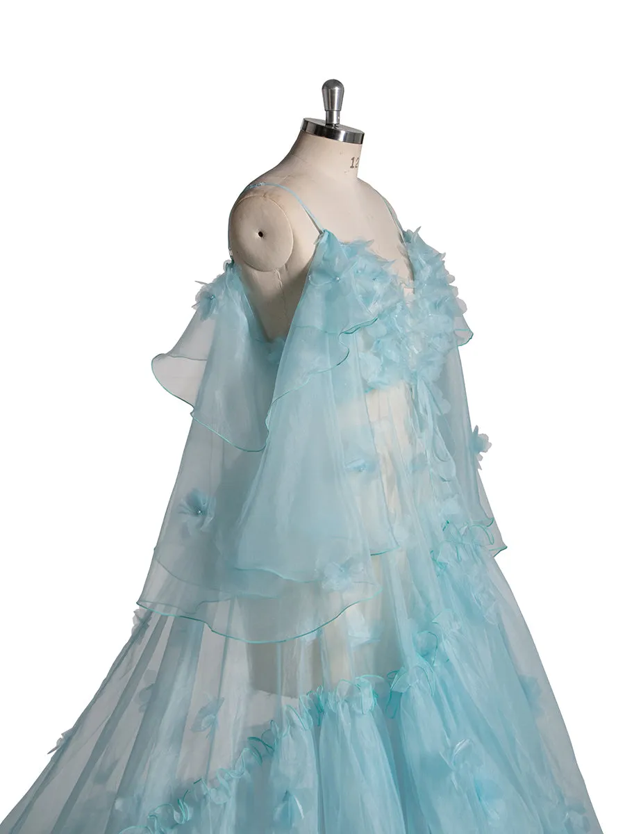 Blue Maternity Dress for Photo Shoot Pregnancy Baby Shower Gown YW5503