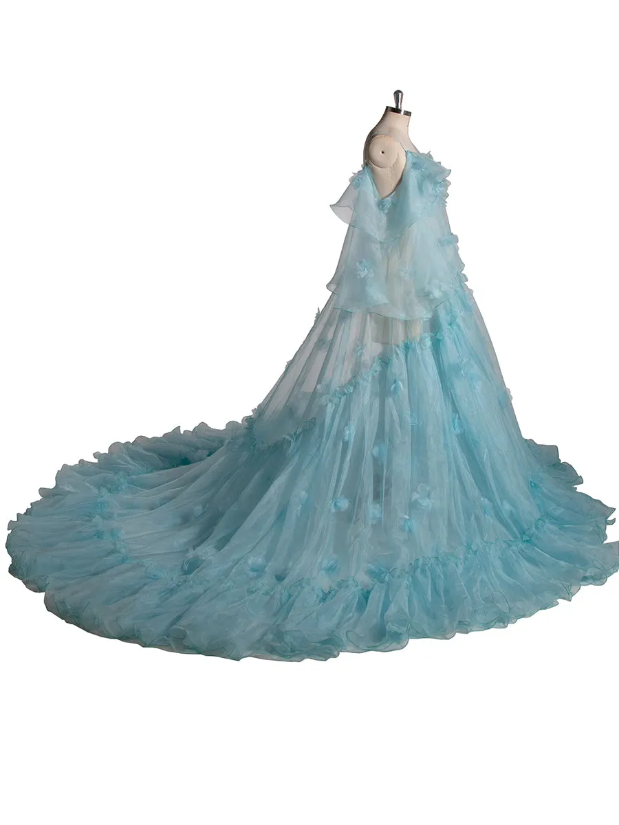 Blue Maternity Dress for Photo Shoot Pregnancy Baby Shower Gown YW5503