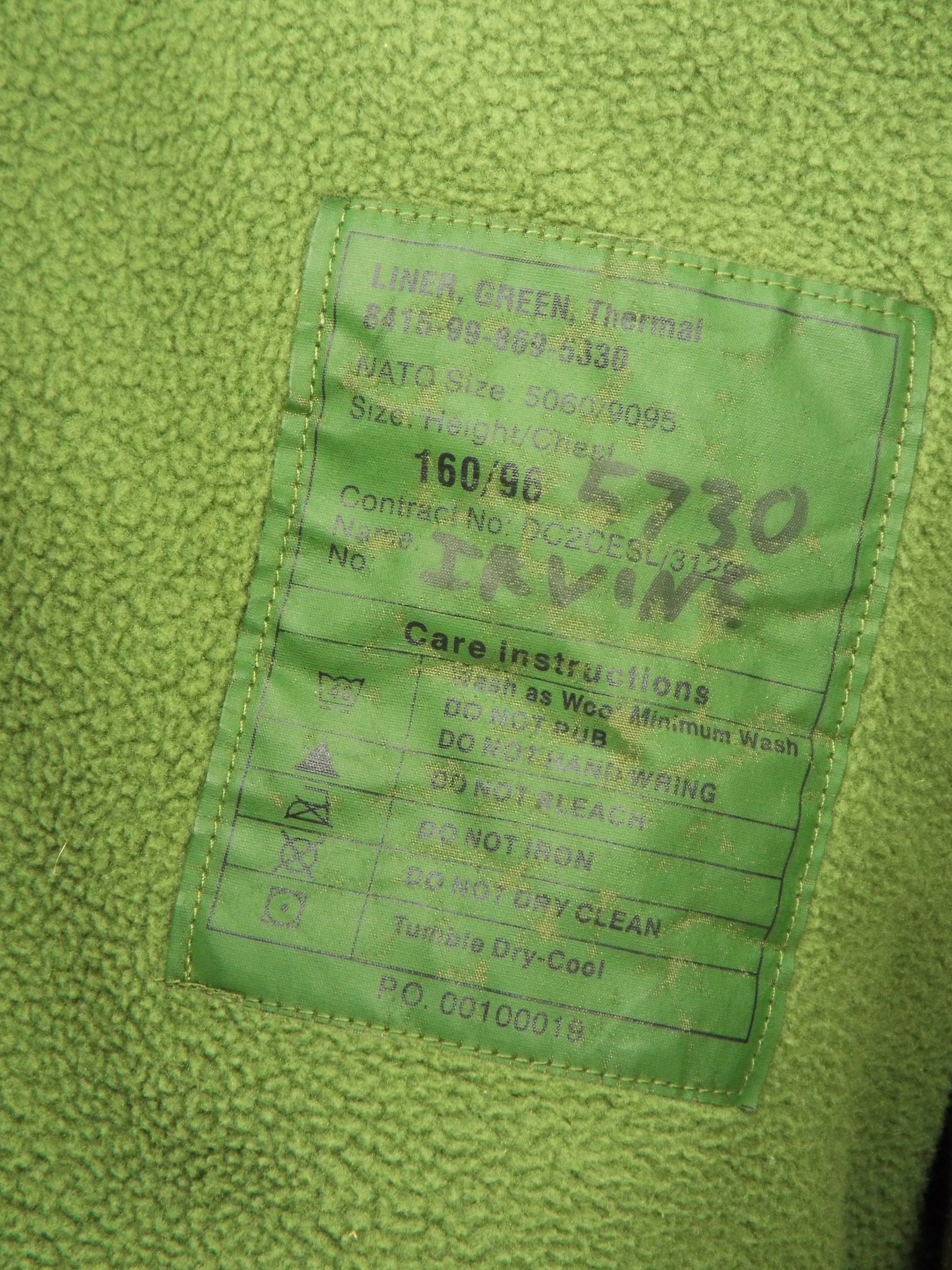 British Light Green Military Fleece Jacket - Thermal Liner