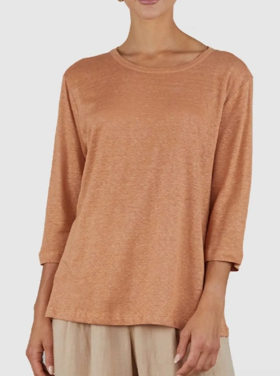 Bronte Rust Linen 3/4 Sleeve Top
