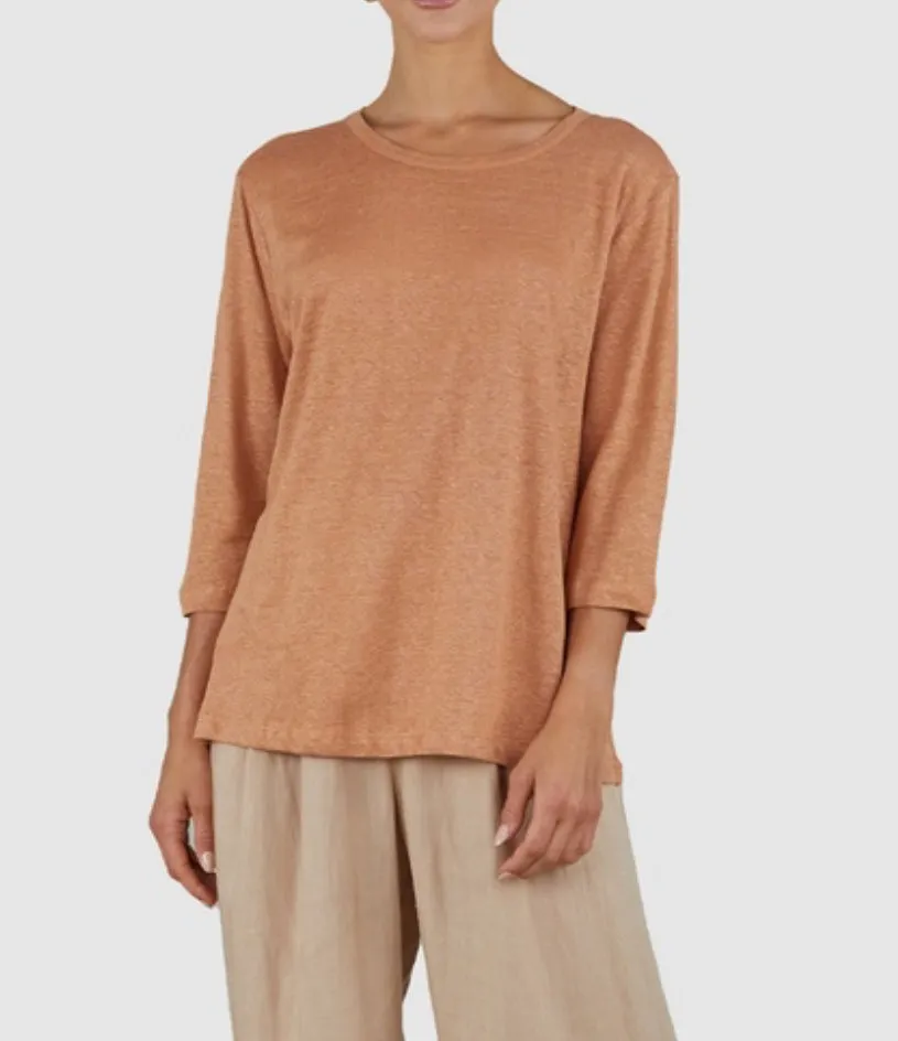 Bronte Rust Linen 3/4 Sleeve Top