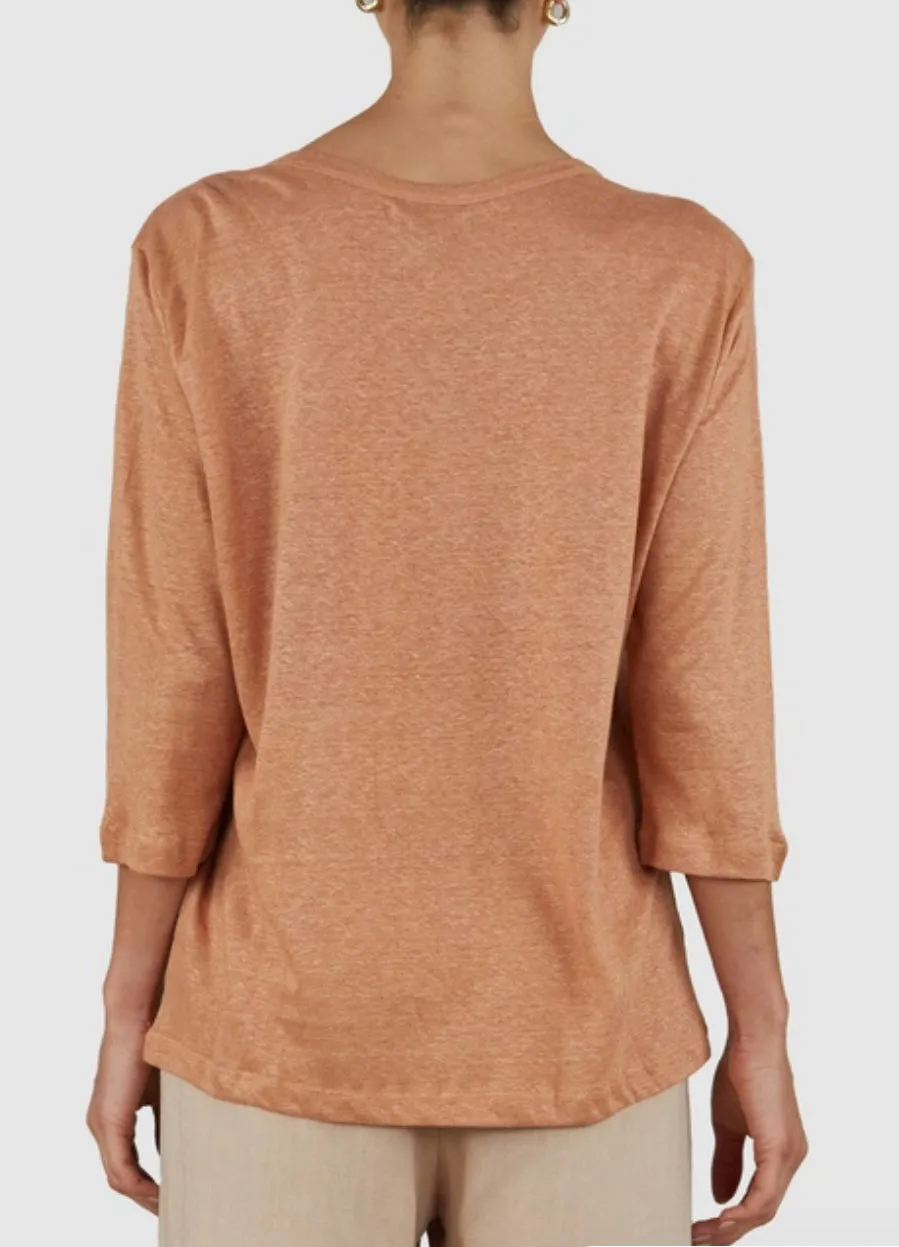 Bronte Rust Linen 3/4 Sleeve Top