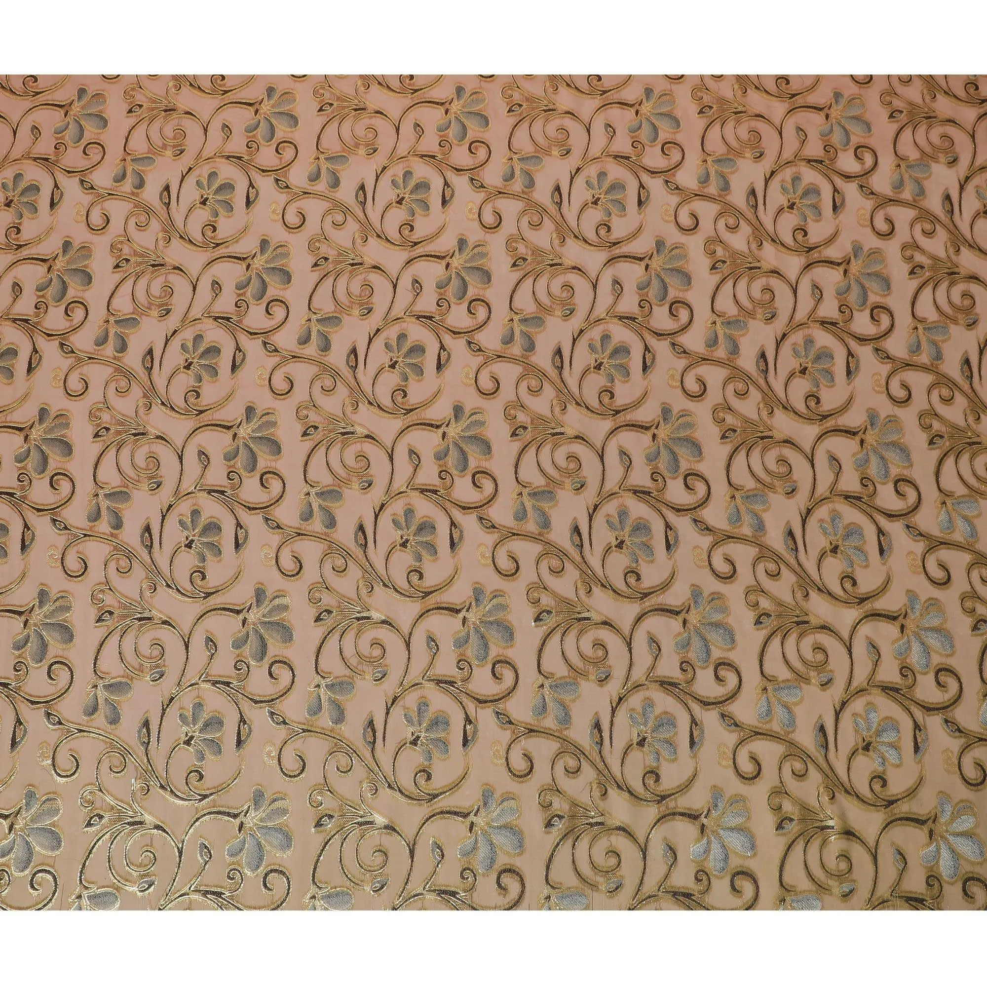 Brown Premium pure changent silk chiffon fabric with black, sage green viscose having gold metallic lurex in floral design-D14644