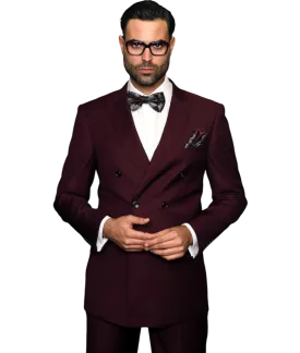 Burgundy classic fit statement men's suit double breasted pleated pants